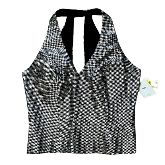 VTG Y2K Cachet Tailored Black Silver & Black Checkered Halter Top Size 6 NWT - Picture 1 of 12